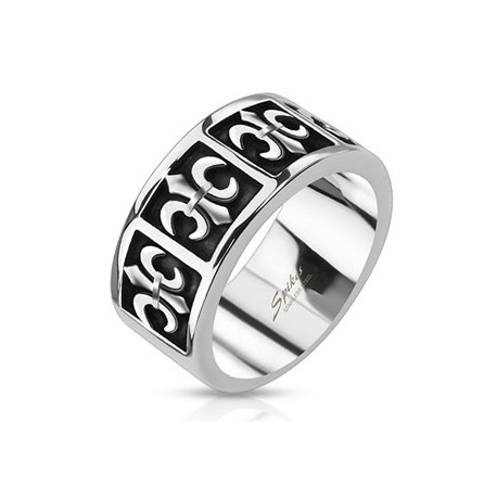 BAGUE ANNEAU HOMME ACIER INOXYDABLE 5 FLEURS DE LYS ROYALE GOTHIQUE