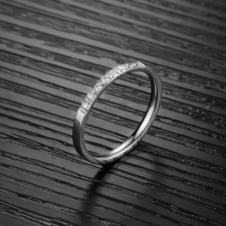 BAGUE FINE DE MARIAGE FEMME ACIER SERTI PIERRE ZIRCONIUM 2mm