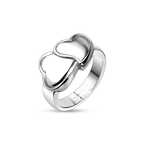 BAGUE DE FIANÇAILLE FEMME ACIER 2 COEURS LIÉS IDEAL SAINT VALENTIN