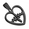 Pendentif homme femme acier noir original battement coeur et 1 chaine