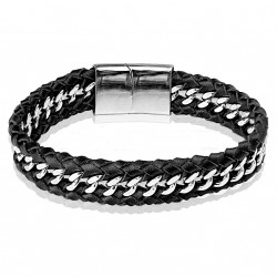 BRACELET GOURMETTE POUR HOMME EN VERITABLE CUIR ET FERMOIR ACIER 316L PROMO NEUF