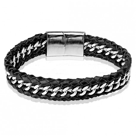 BRACELET GOURMETTE POUR HOMME EN VERITABLE CUIR ET FERMOIR ACIER 316L PROMO NEUF