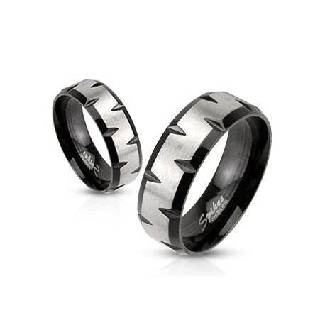 BAGUE ANNEAU HOMME FEMME ACIER ET PLAQUÉ NOIR ORIGINALE STRIÉ