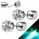 PAIRE BOUCLES D'OREILLES POUR HOMME ADO TIGE FERMOIR ACIER RONDE ZIRCON DIAMS SWAROVSKI BLANC 5mm NEUF