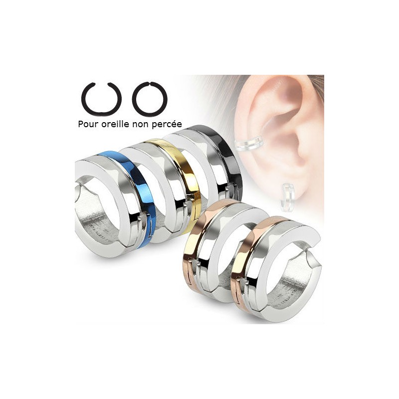 Fausse Paire Boucle D Oreille Homme Femme Ado Acier Piercing Non Percee
