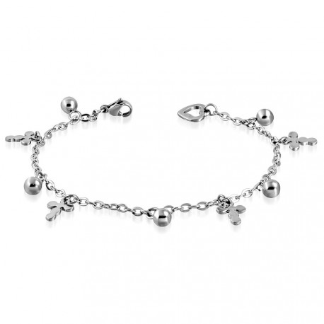 BRACELET CHAINE DE CHEVILLE SEXY FEMME ACIER BRELOQUE CROIX BOULE COEUR