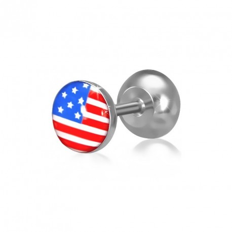 PAIRE BOUCLES D'OREILLES HOMME FEMME ACIER DRAPEAU USA ETATS-UNIS A VIS