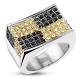 BAGUE CHEVALIÈRE HOMME ACIER MASSIF PAVÉ DE PIERRES BLING URBAN BIJOUX