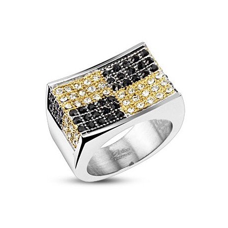 BAGUE CHEVALIÈRE HOMME ACIER MASSIF PAVÉ DE PIERRES BLING URBAN BIJOUX