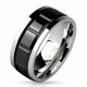 Bague anneau homme acier anti-stress et ruban plaqué noir gauffré
