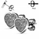 PAIRE BOUCLES D'OREILLES CHIC POUR FEMME ADO ACIER COEUR PAILLETÉ