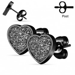 PAIRE BOUCLES D'OREILLES CHIC POUR FEMME ADO ACIER COEUR PAILLETÉ