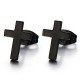 Pair of men's earrings steel black latin cross butterfly clasp