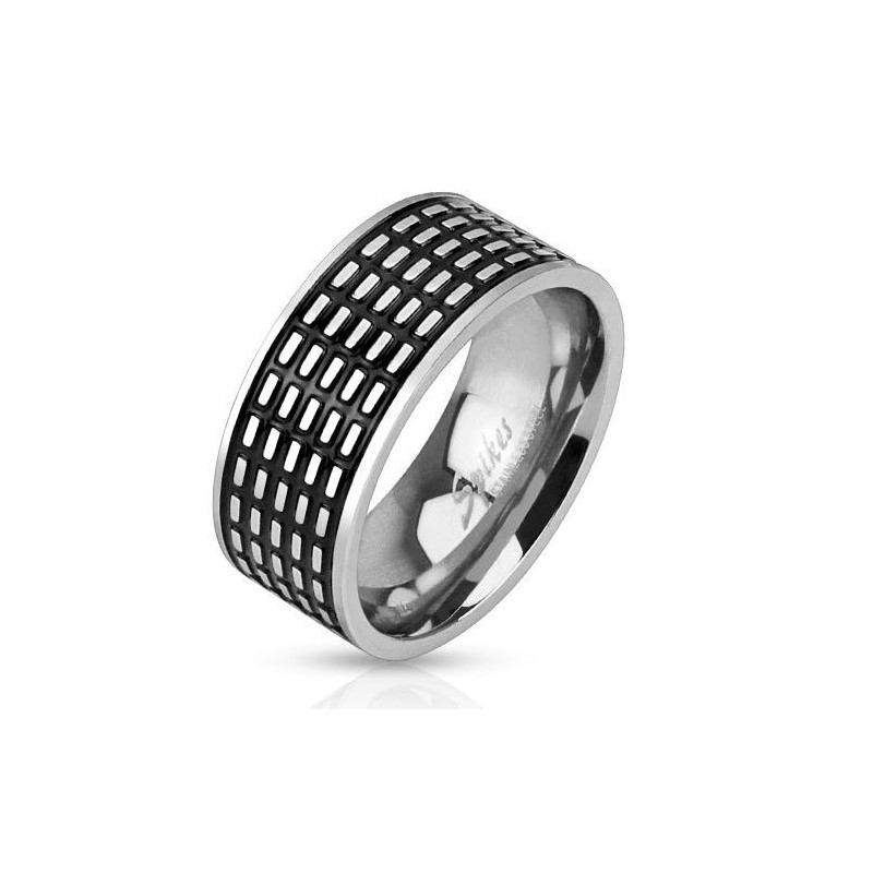 bague acier noir homme anneau alliance avec câbles torsadés insérés