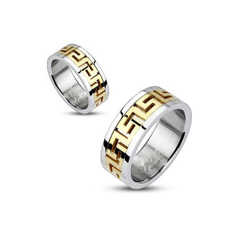 BAGUE ANNEAU DE FIANÇAILLE COUPLE HOMME FEMME ACIER PLAQUÉ OR GRECQUE