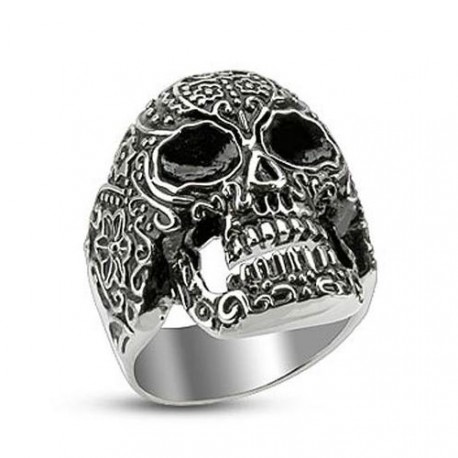 BAGUE POUR HOMME ACIER MASSIF TÊTE DE MORT BIKER GOTHIQUE