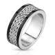 BAGUE ANNEAU POUR HOMME ADO 5 LIGNES MAILLE ACIER ET PLAQUÉ NOIR NEUVE