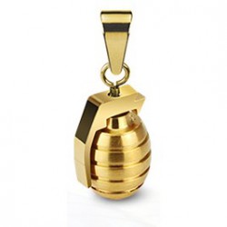 PENDENTIF POUR HOMME ADO EN ACIER 316L ET PLAQUE OR 18 CARATS GRENADE ARME IDEAL MILITAIRE + 1 CHAINE BOULE NEUF