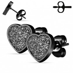 Paire boucle d'oreille femme acier coeur pailleté plaqué noir