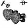 Pair of women's earrings child steel heart glitter black plated