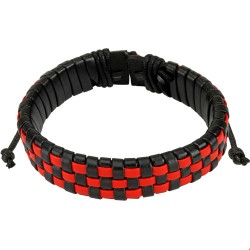 Bracelet réglable homme cuir tressé rouge et noir équipe foot rugby