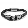 Bracelet homme cuir tressé et fleur de lys crane acier biker 22cm
