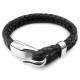 Bracelet homme double cordon cuir et fermoir acier inox crochet 21cm