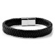 Bracelet homme double cordon cuir et fermoir acier inox crochet 21cm