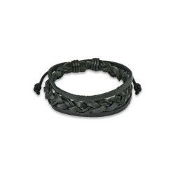 Bracelet réglable pour homme cuir couleur noir 2 liens tendance