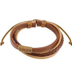 Bracelet réglable pour homme cuir couleur marron 3 liens tendance