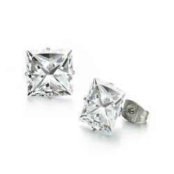 PAIRE BOUCLES D'OREILLES POUR HOMME ADO TIGE FERMOIR ACIER RONDE ZIRCON DIAMS SWAROVSKI BLANC 5mm NEUF