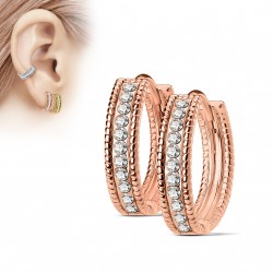 Paire de boucle d'oreille femme acier cuivré et sertie pierre zircon