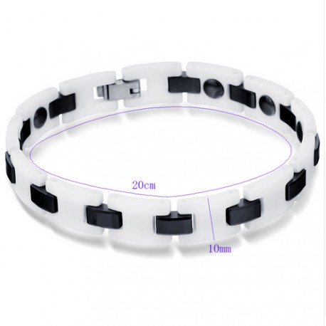 Bracelet pour homme céramique blanche et noire fermoir acier 20cm 10mm