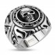 BAGUE CHEVALIERE HOMME ACIER INOXYDABLE TETE DE MORT BIKER GOTHIQUE TRIBAL