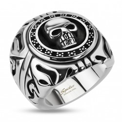 BAGUE CHEVALIERE POUR HOMME ACIER INOX MASSIF TETE DE MORT BIKER GOTHIQUE TRIBAL NEUVE 8020