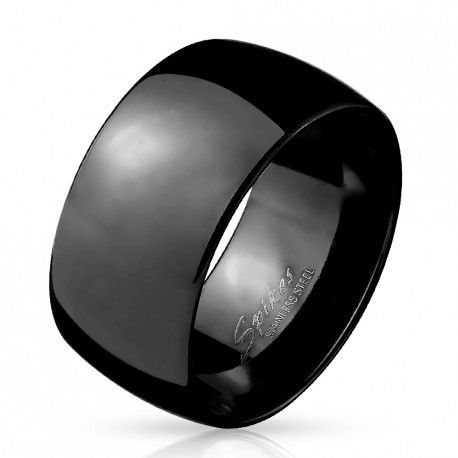 Bague anneau pour homme acier inoxydable toute noire large bombé 10mm