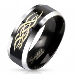 Bague Tournante Acier Inoxydable Tribal Celte Argenté Noir Anti Stress