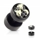 Pair of men's earrings ado black steel chip skull screw