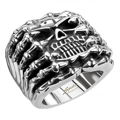 BAGUE POUR HOMME ACIER MASSIF TETE DE MORT SKULL MOTO BIKER GOTH GOTHIQUE NEUVE 8014