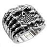 BAGUE HOMME ACIER MASSIF TETE DE MORT SKULL MOTO BIKER GOTH GOTHIQUE