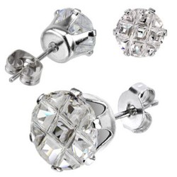 PAIRE BOUCLES D'OREILLES POUR HOMME ADO TIGE FERMOIR ACIER RONDE ZIRCON DIAMS SWAROVSKI BLANC 5mm NEUF