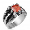 Bague homme acier griffes de dragon pierre rouge biker gothique