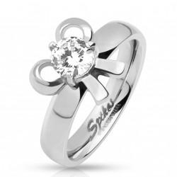 Bague anneau femme acier noeud papillon pierre zircon blanche sexy