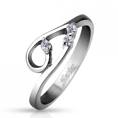 Bague anneau femme acier et pierre zircon blanche forme boucle sexy