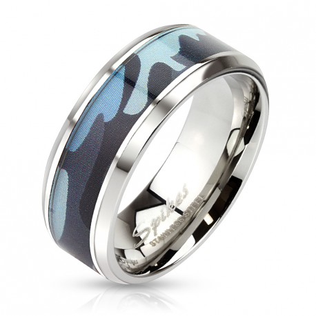 Bague anneau mixte homme femme acier effet camouflage militaire