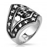 Bague pour homme acier tête de mort biker motard étoile patriotique