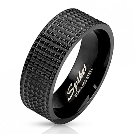 Bague anneau pour homme acier noire picots forme de pyramide originale