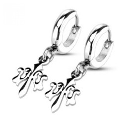 PAIRE DE BOUCLES D'OREILLES ANNEAU BIJOU HOMME FEMME ACIER FLEUR DE LYS NEUVE 021