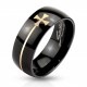 Bague anneau homme acier inox plaqué noire avec liseret croix de malte