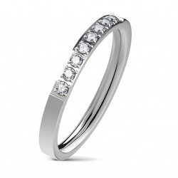 Bague anneau fiançailles mariage femme acier et 8 pierres zircons 3mm